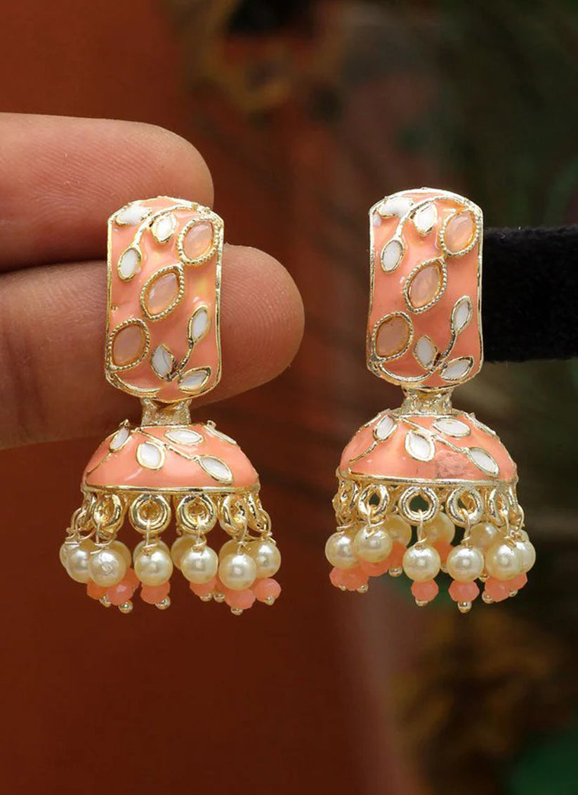 Peach Meenakari Earrings