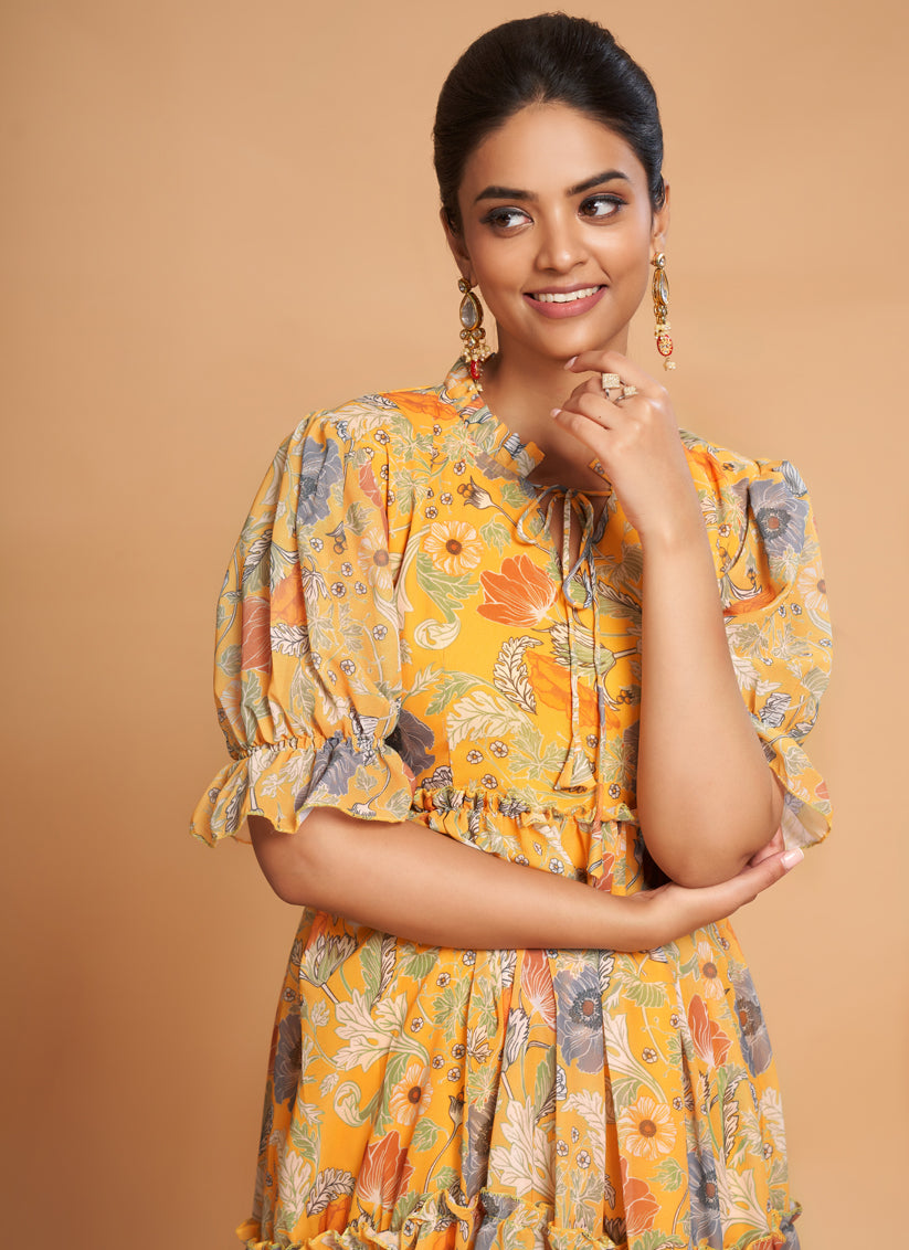 Mustard Yellow Long Party Wear Kurti