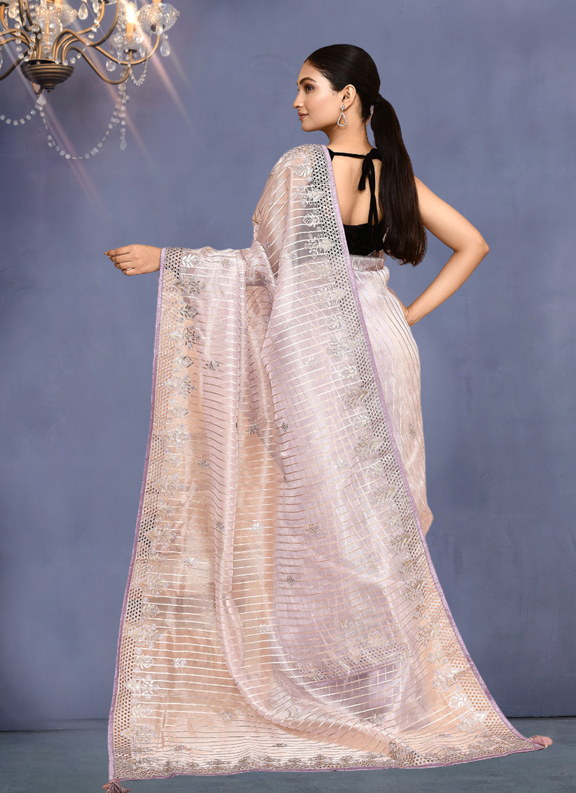 Lavender Jacquard Embroidered Designer Wedding Saree