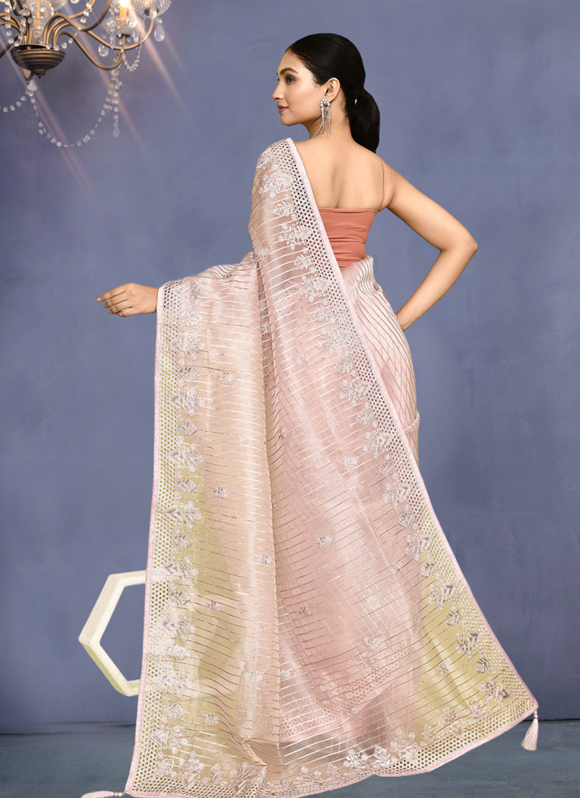 Blush Pink Jacquard Embroidered Designer Wedding Saree