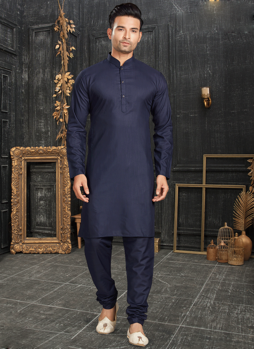 Navy Blue Men's cotton Kurta Pyjama Set