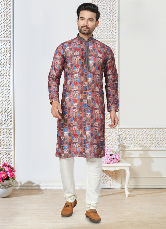 Multicolor Cotton Kurta Pyjama Set