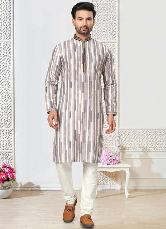 Off White Cotton Kurta Pyjama Set