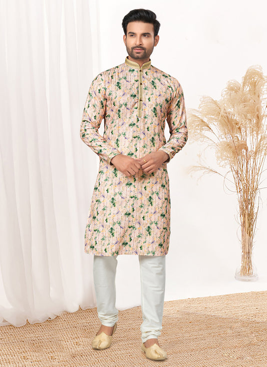 Beige Cotton Kurta Pyjama Set