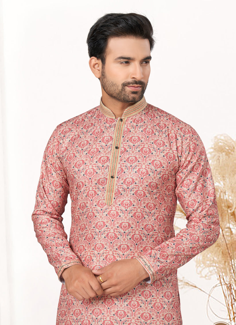 Coral Pink Cotton Kurta Pyjama Set