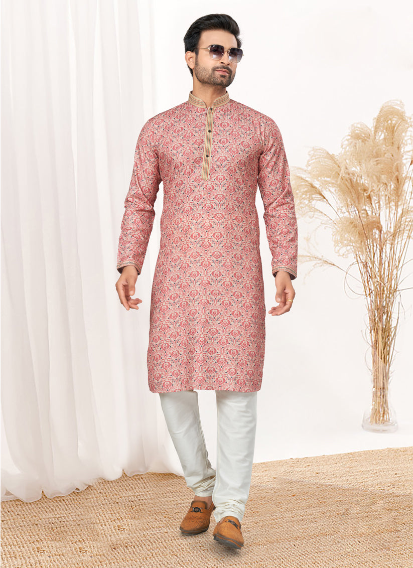 Coral Pink Cotton Kurta Pyjama Set