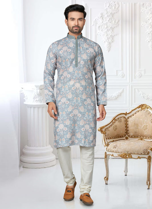 Sky Blue Cotton Digital Printed Kurta Set