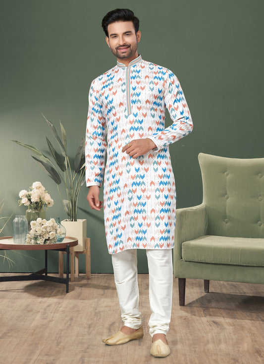 White Cotton Kurta Pyjama Set