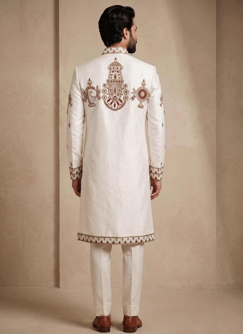 White Satin Silk Ready Made Indo Western