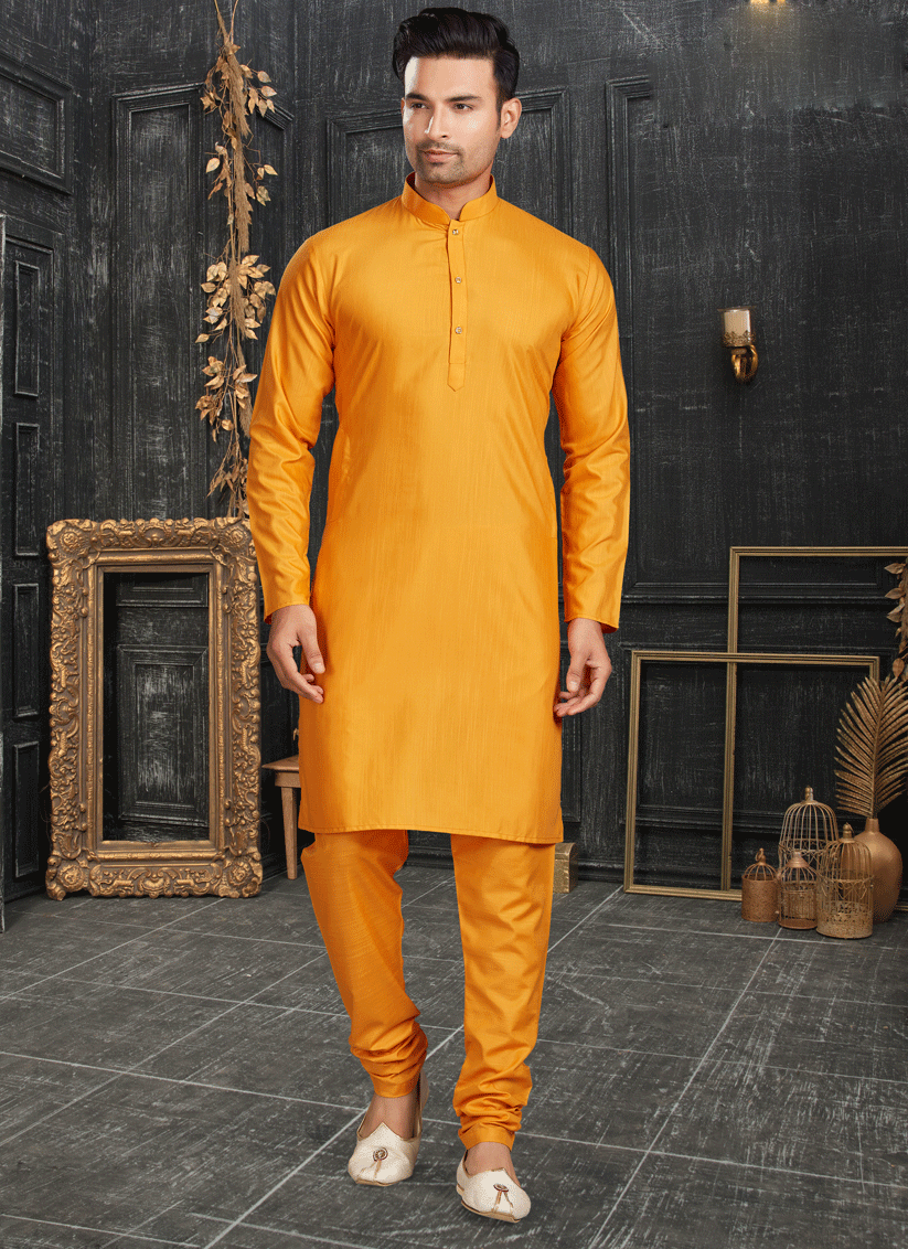 Orange Men's cotton Kurta Pyjama Set