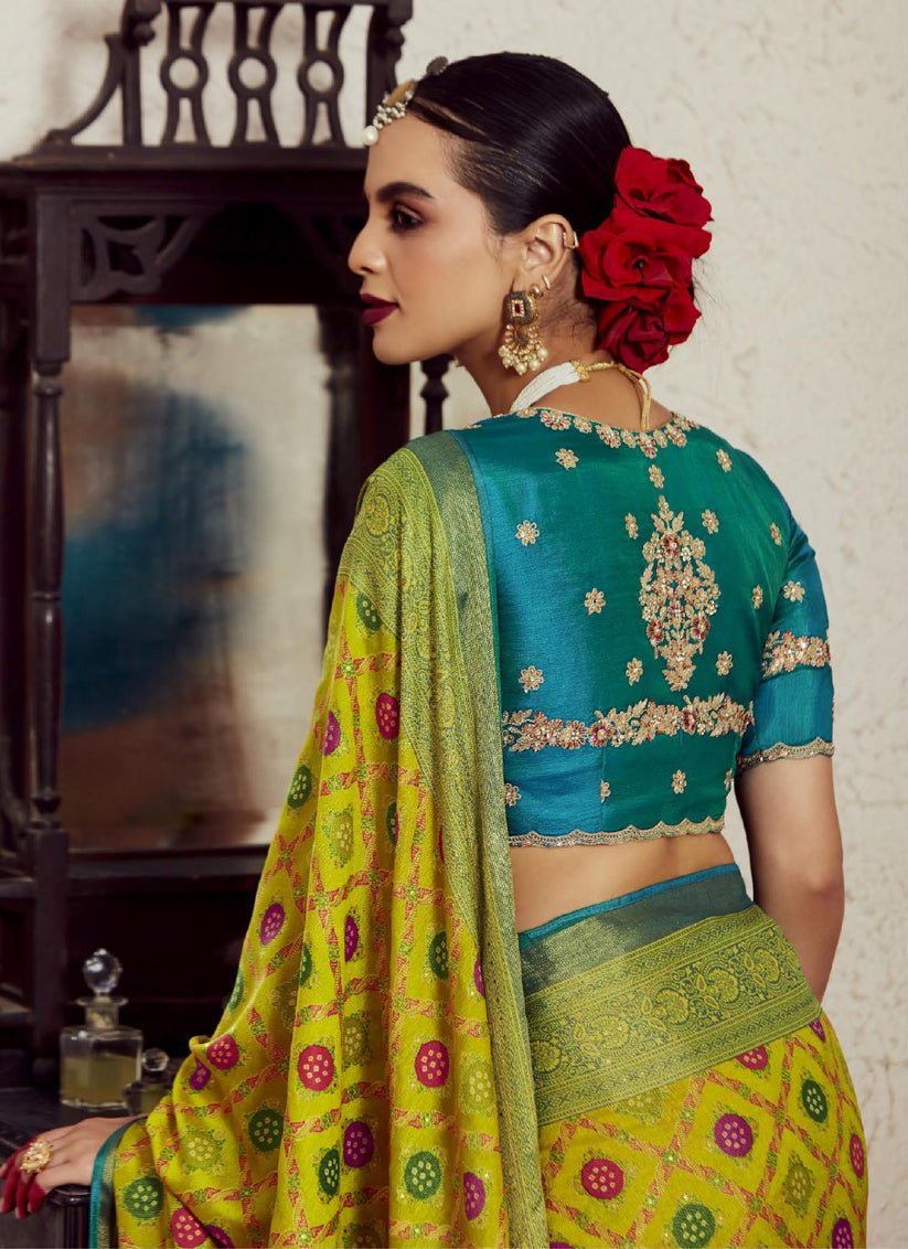 Chartreuse Green Brasso Saree with Blouse