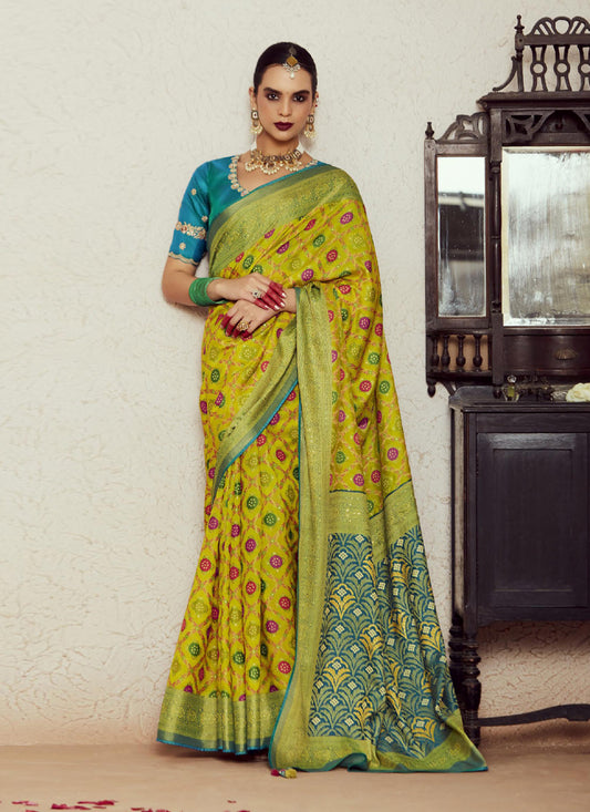 Chartreuse Green Brasso Saree with Blouse