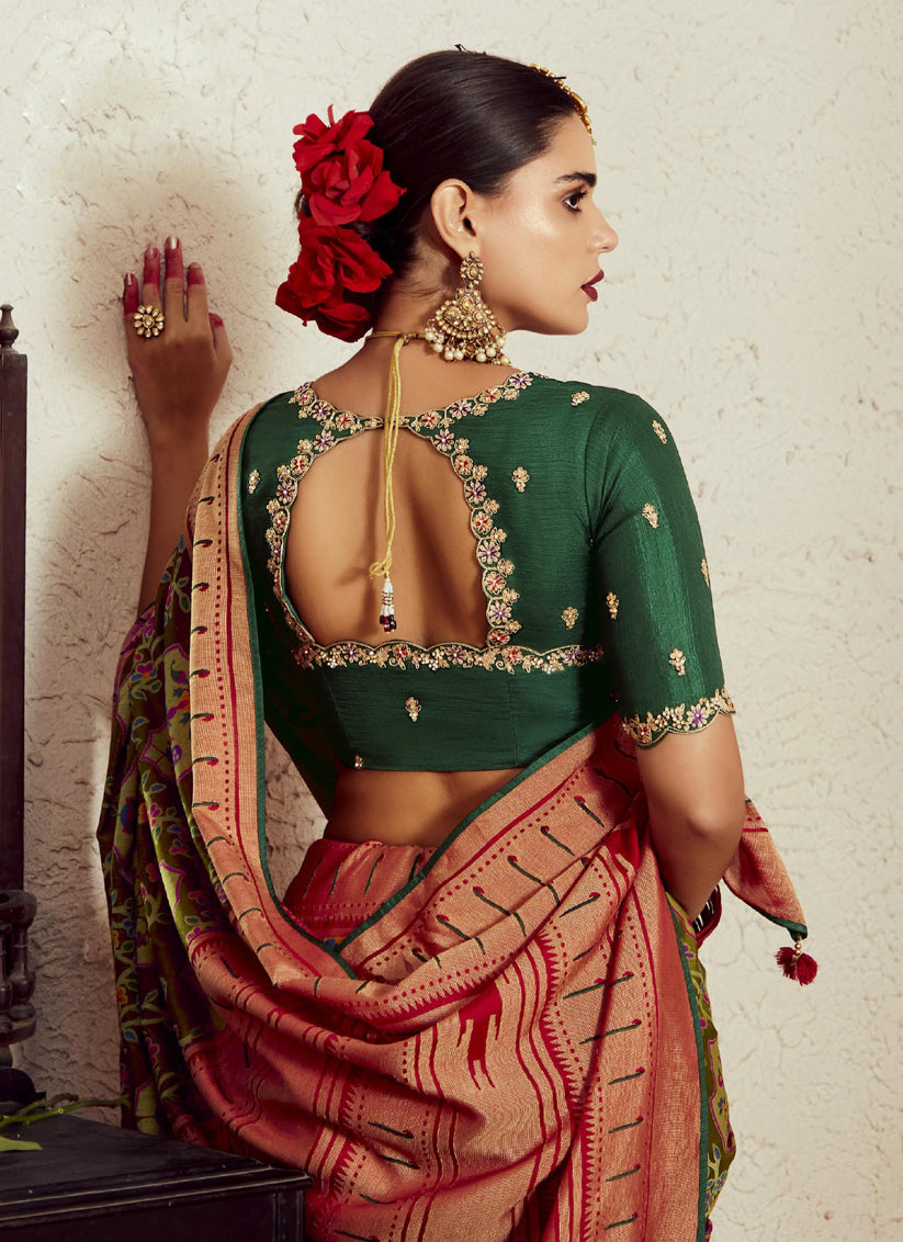 Mehendi Green Brasso Saree with Blouse