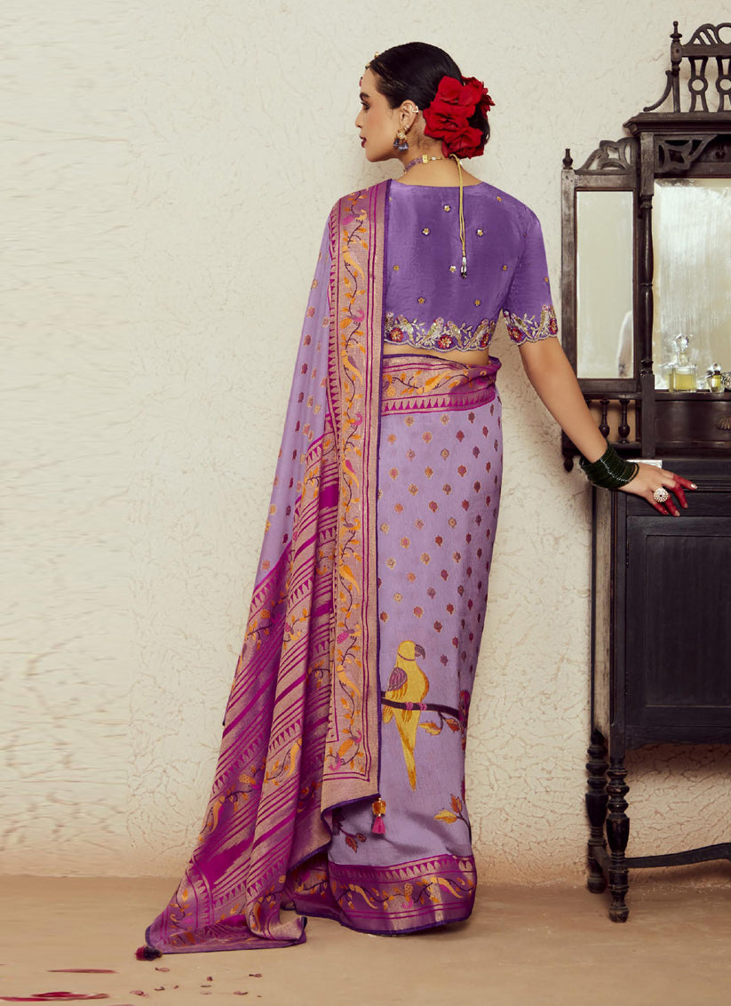 Lilac Brasso Saree with Blouse