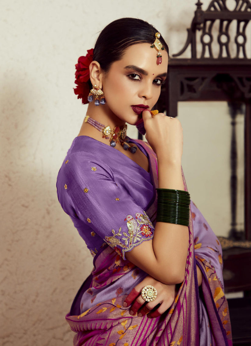 Lilac Brasso Saree with Blouse