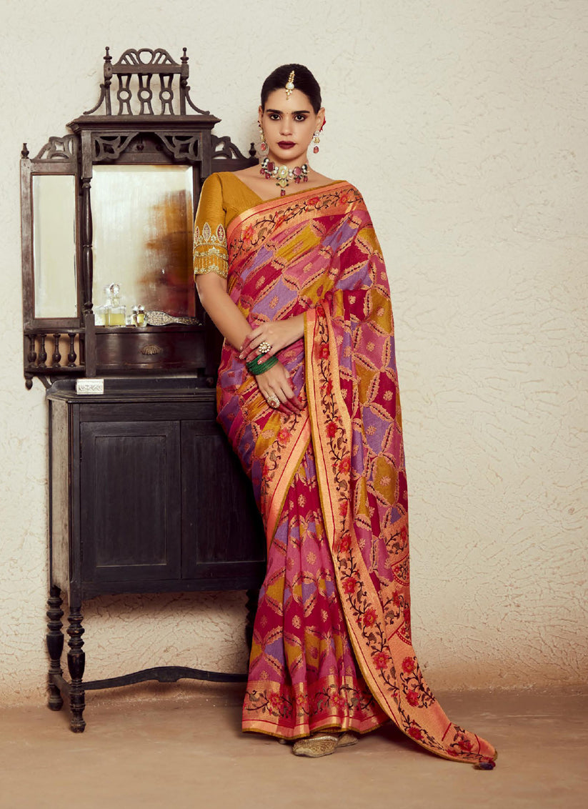 Multicolor Brasso Saree with Blouse