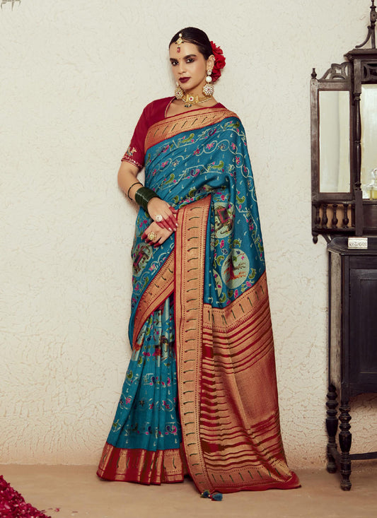 Peacock Blue Brasso Saree with Blouse