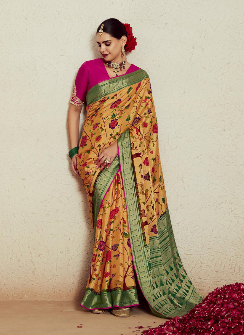 Golden Apricot Brasso Saree with Blouse