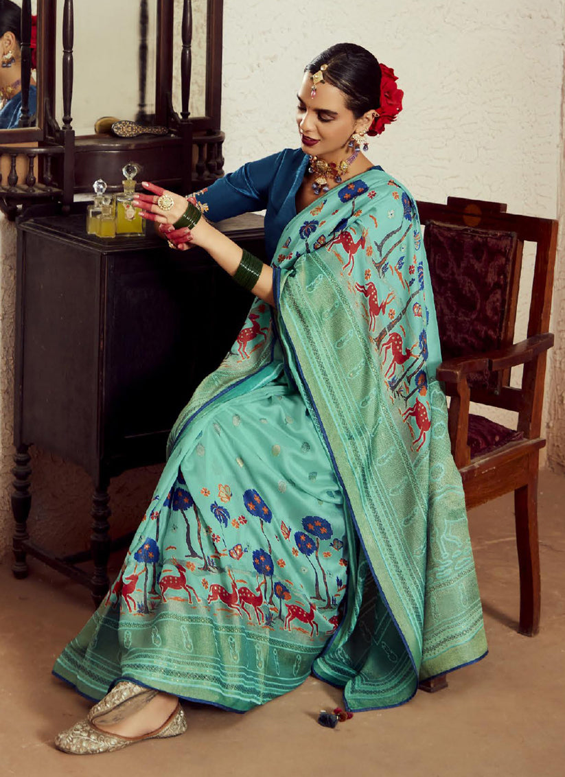 Ice Mint Brasso Saree with Blouse