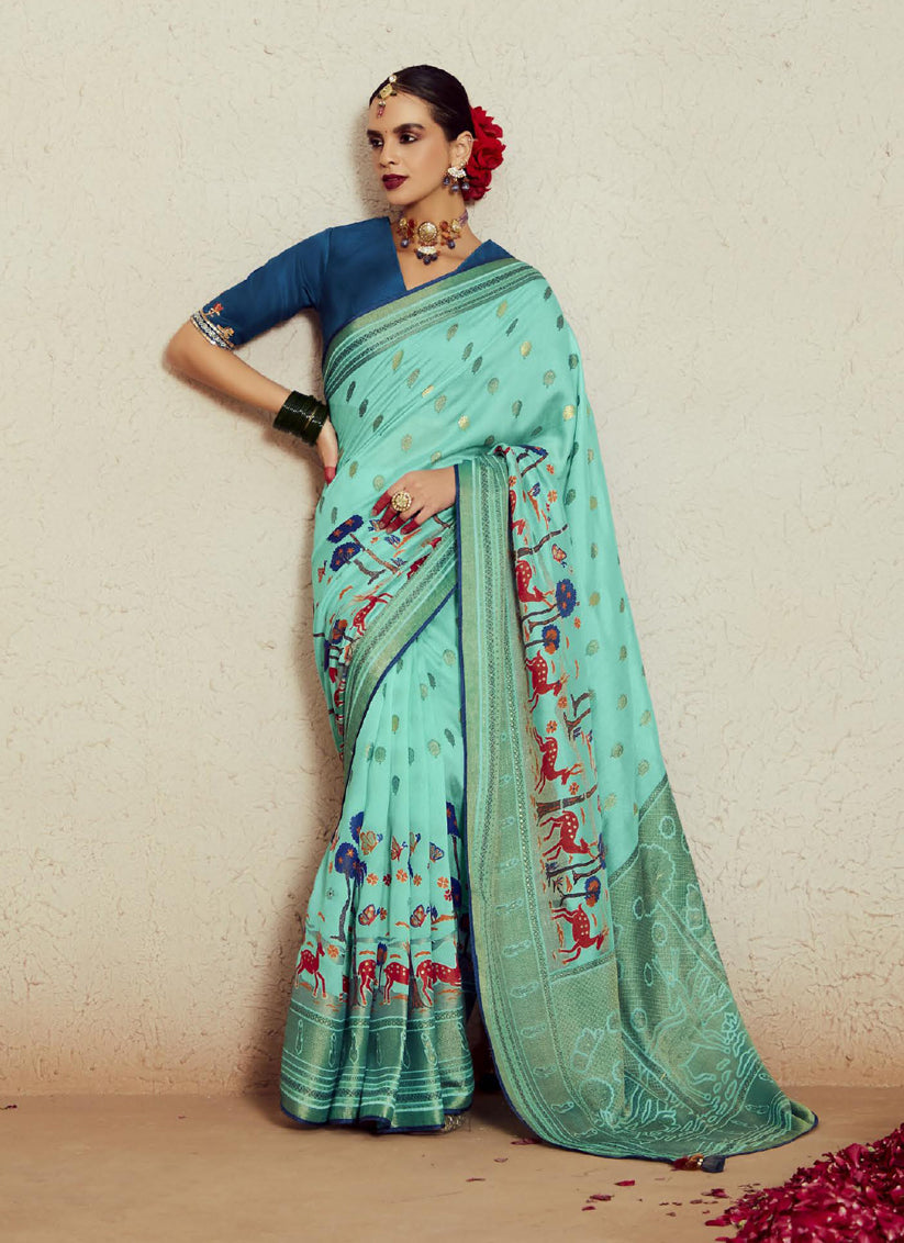 Ice Mint Brasso Saree with Blouse