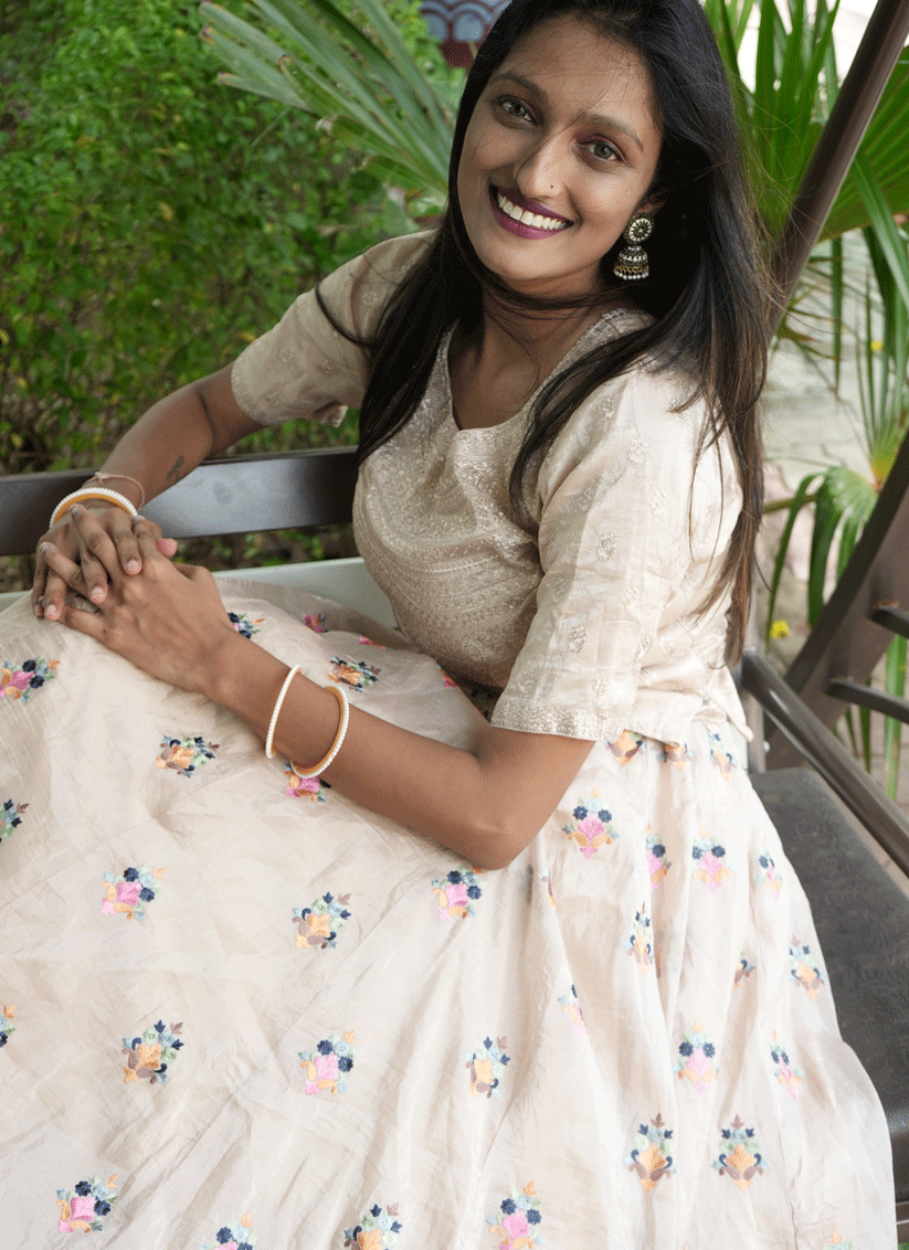 Cream Tissue Heavy  Embroidered Designer Lehenga Choli