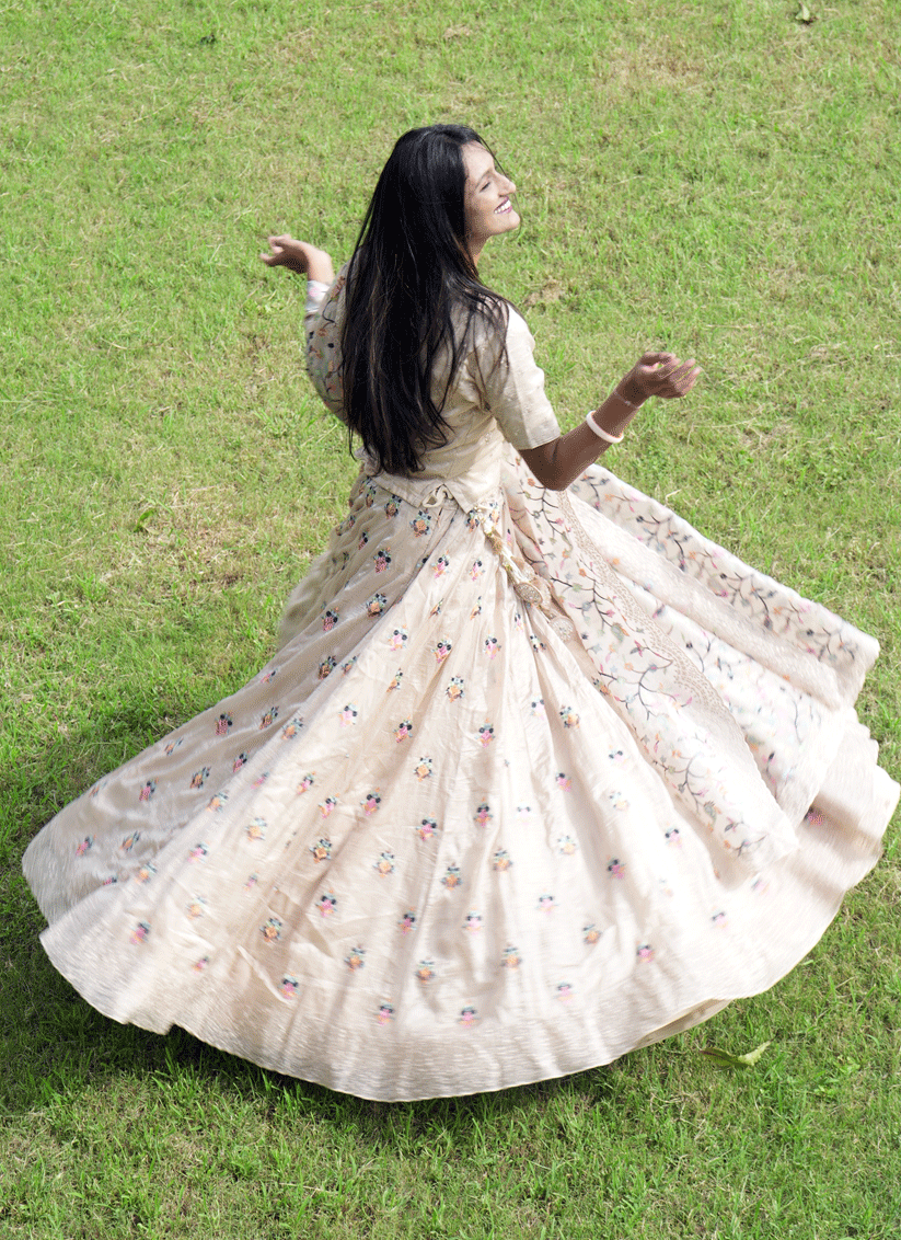 Cream Tissue Heavy  Embroidered Designer Lehenga Choli