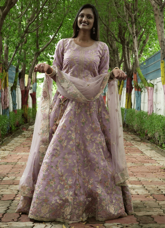 Mauve Tissue Heavy  Embroidered Designer Lehenga Choli