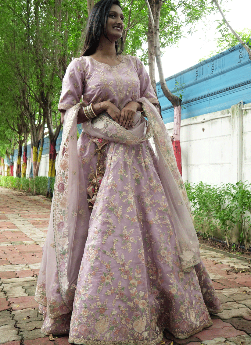 Mauve Tissue Heavy  Embroidered Designer Lehenga Choli