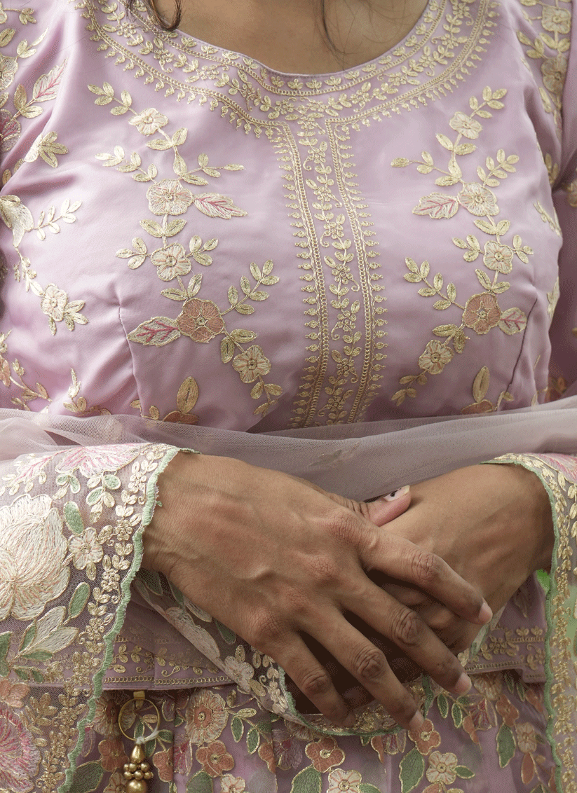 Mauve Tissue Heavy  Embroidered Designer Lehenga Choli