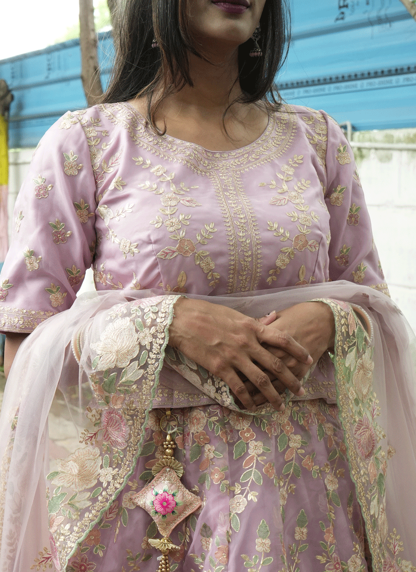 Mauve Tissue Heavy  Embroidered Designer Lehenga Choli