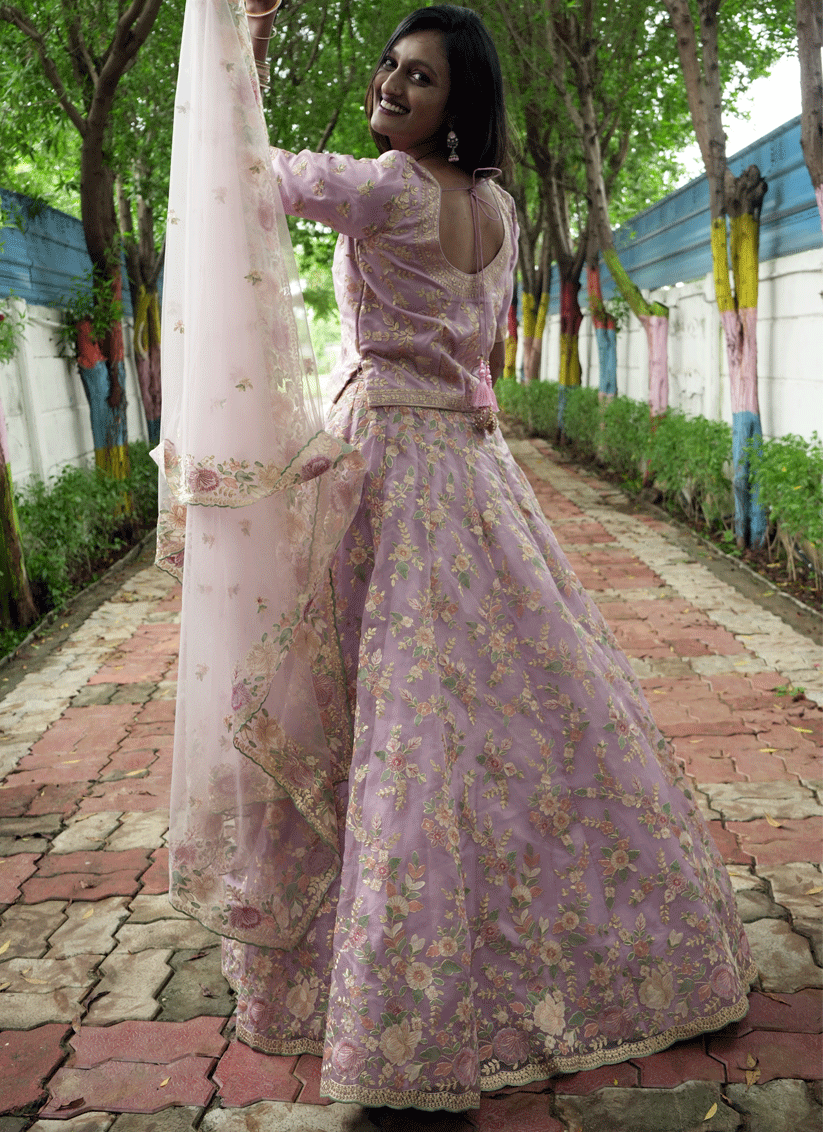 Mauve Tissue Heavy  Embroidered Designer Lehenga Choli
