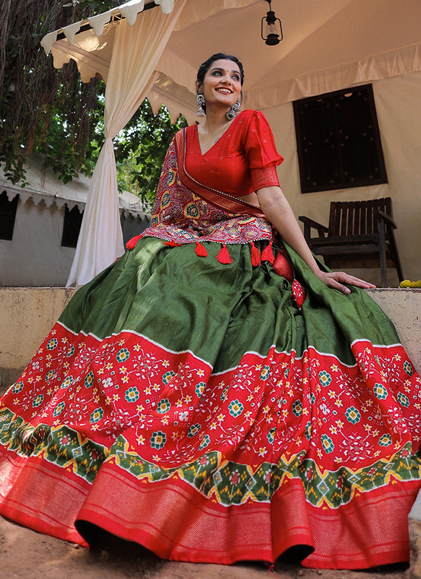 Mehendi Green Dola Silk Printed Readymade Chaniya Choli