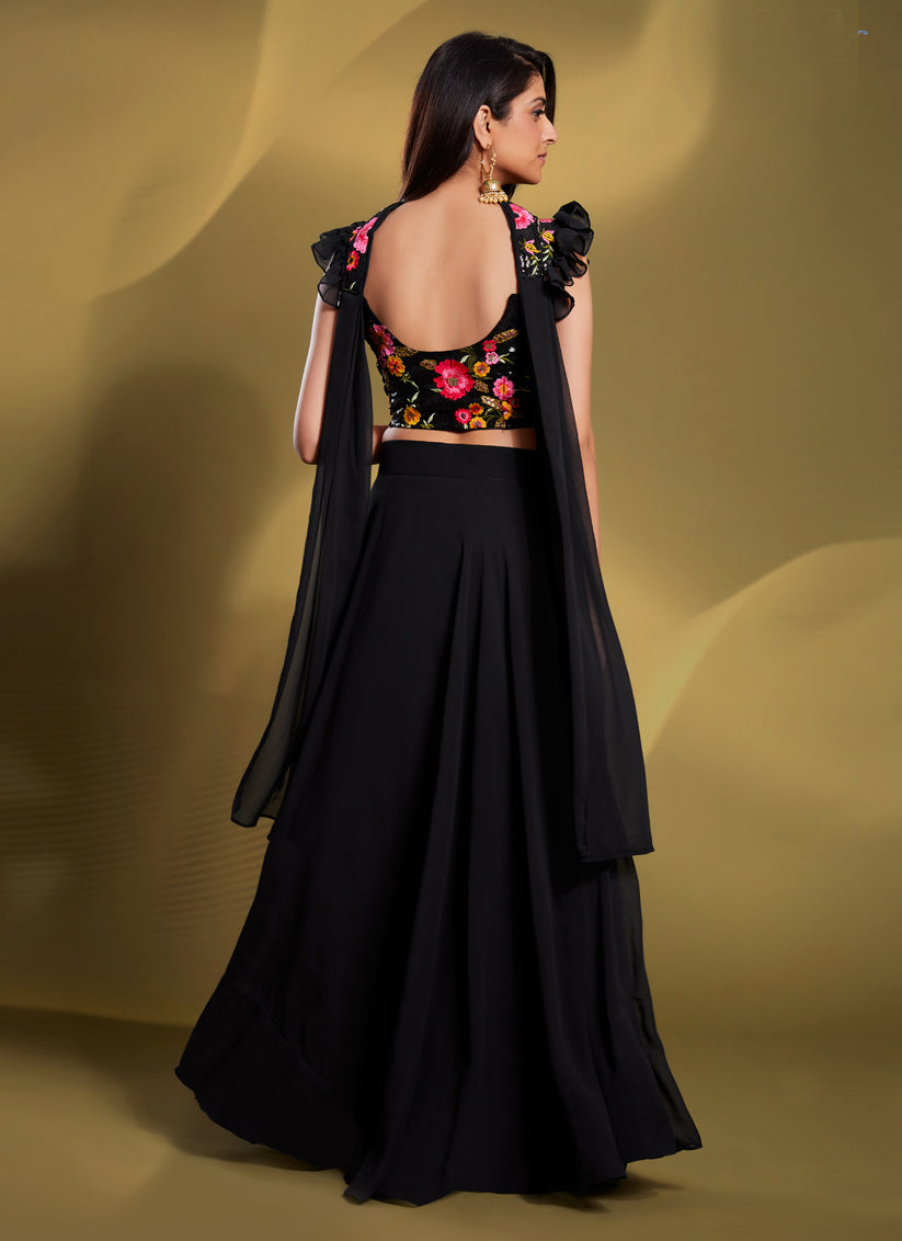 Black Georgette Readymade Lehenga Choli