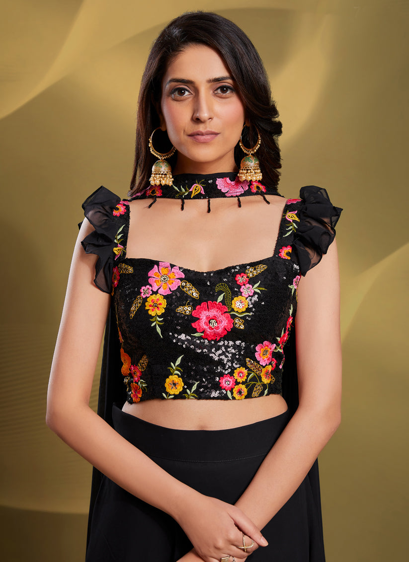 Black Georgette Readymade Lehenga Choli