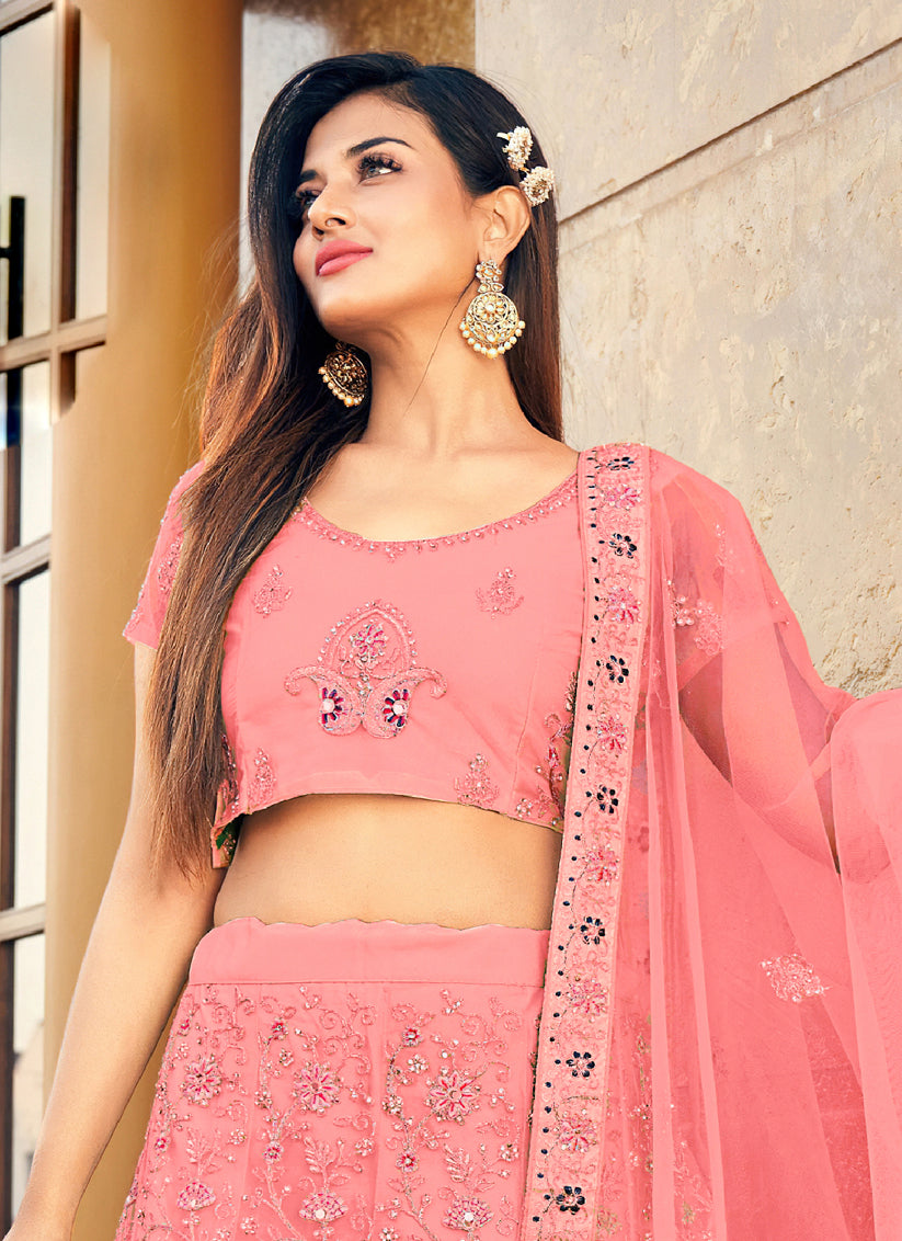 Salmon Pink Heavy Embroidered Lehenga Choli