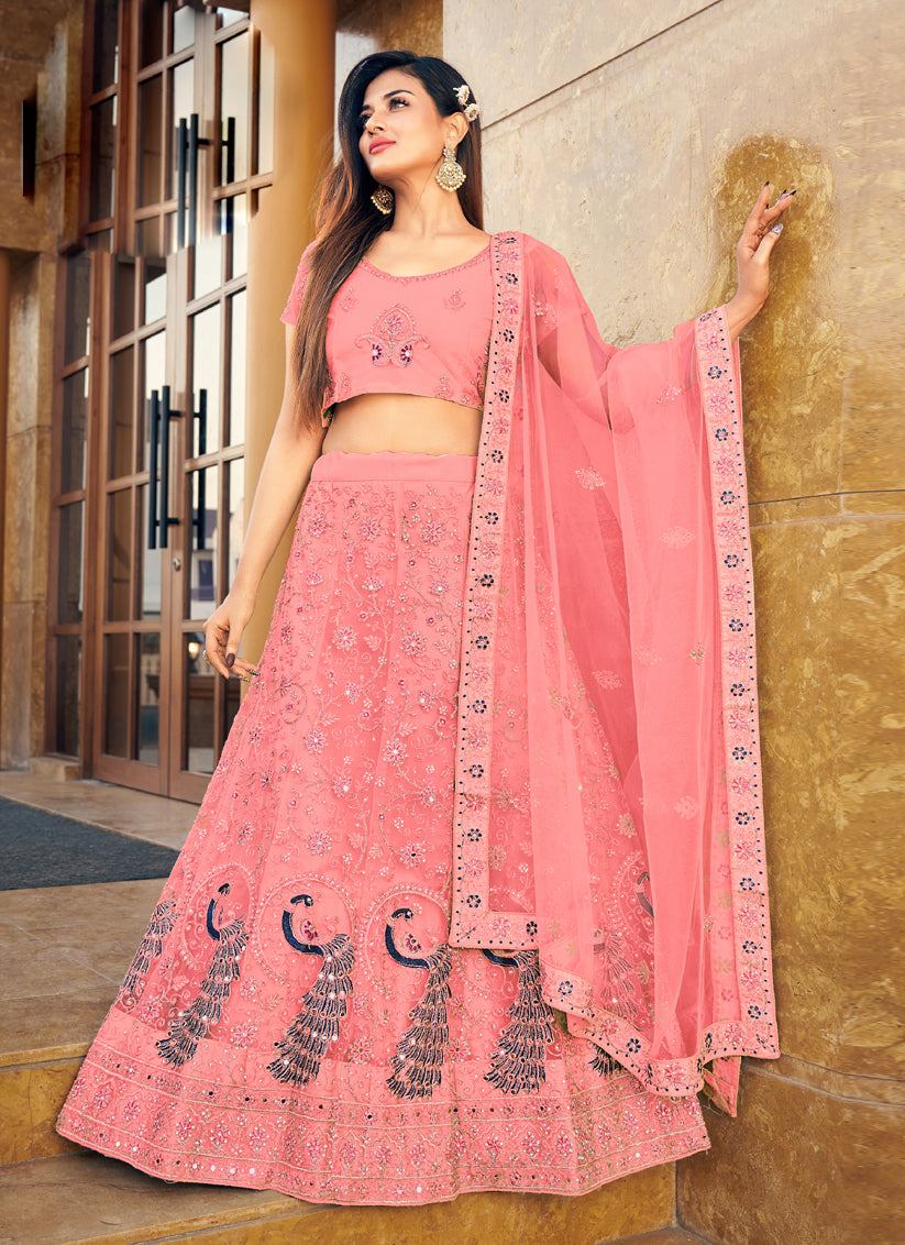 Salmon Pink Heavy Embroidered Lehenga Choli