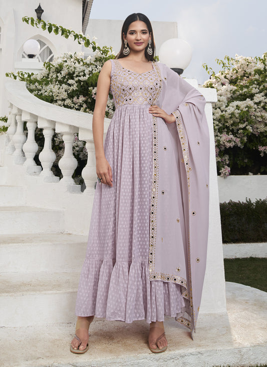 Purple Georgette Embroidered Readymade Palazzo Kameez