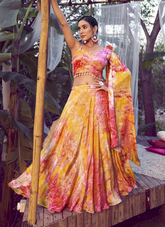 Multicolor Silk Printed Partywear Lehenga Choli