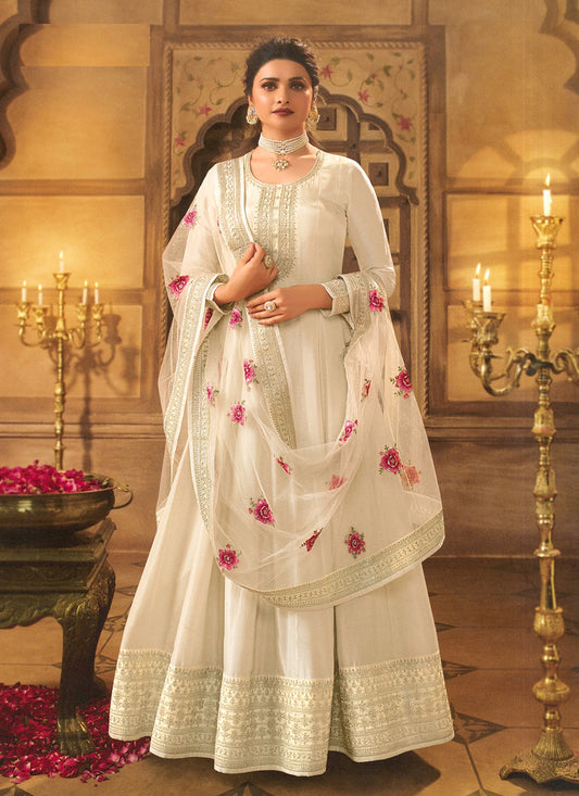 Prachi Desai Ivory Dola Silk Embroidered Anarkali Suit