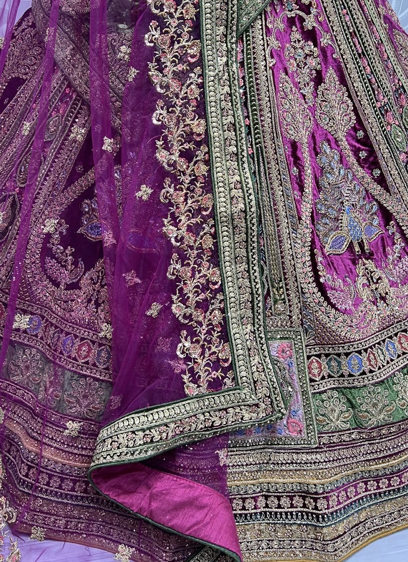 Purple Velvet Bridal Lehenga Choli