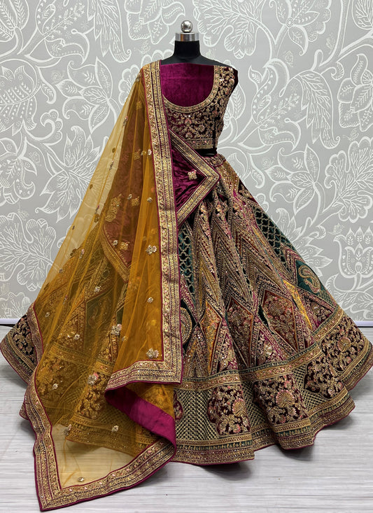 Multicolor Velvet Bridal Lehenga Choli