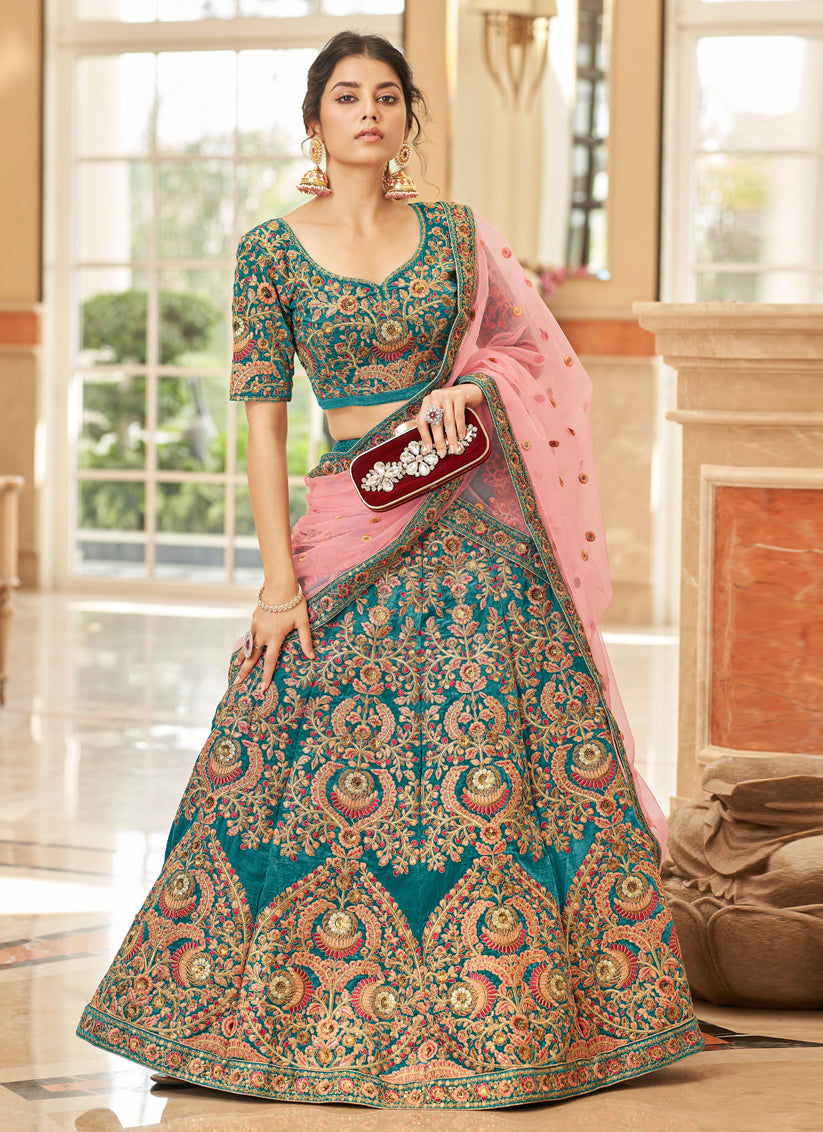 Morpich Velvet Designer Lehenga Choli