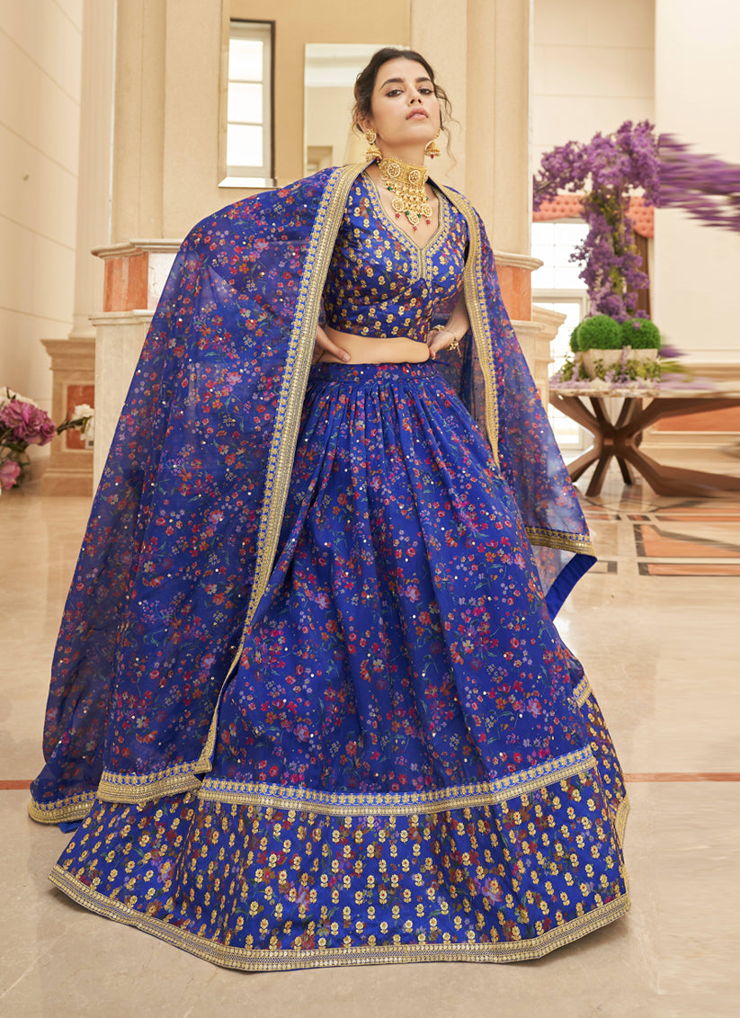 Royal Blue Organza Designer Lehenga Choli