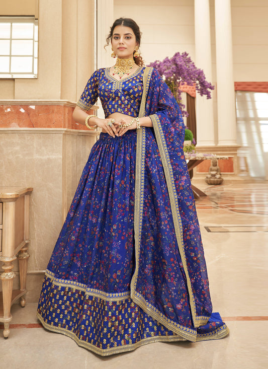 Royal Blue Organza Designer Lehenga Choli