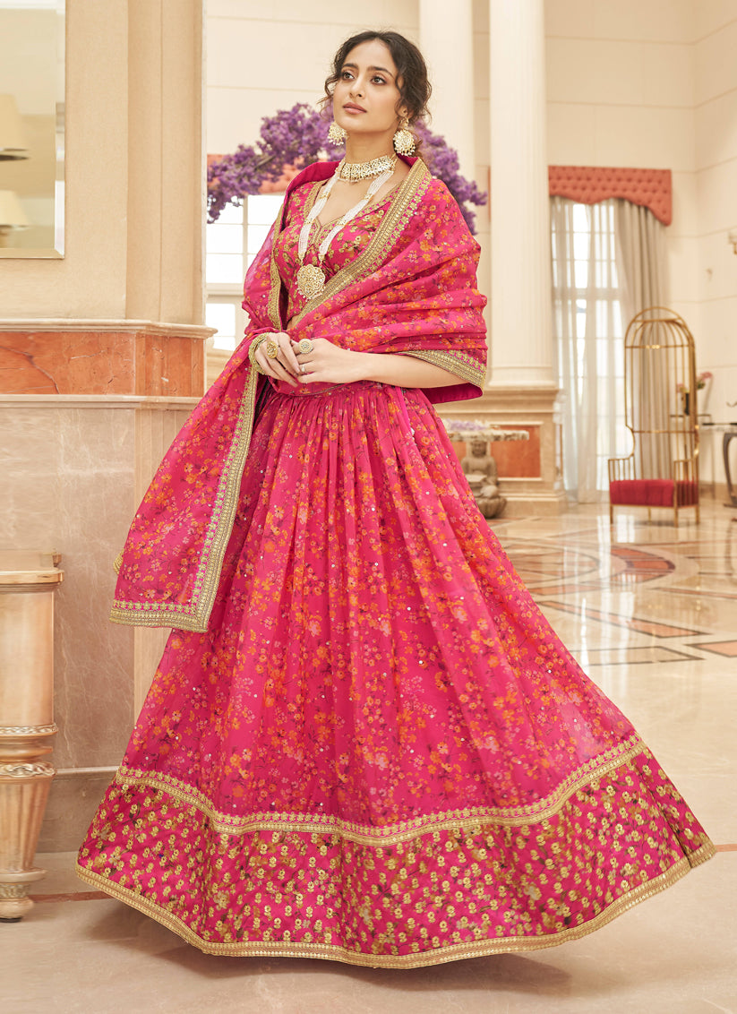 Gajari Pink Organza Designer Lehenga Choli