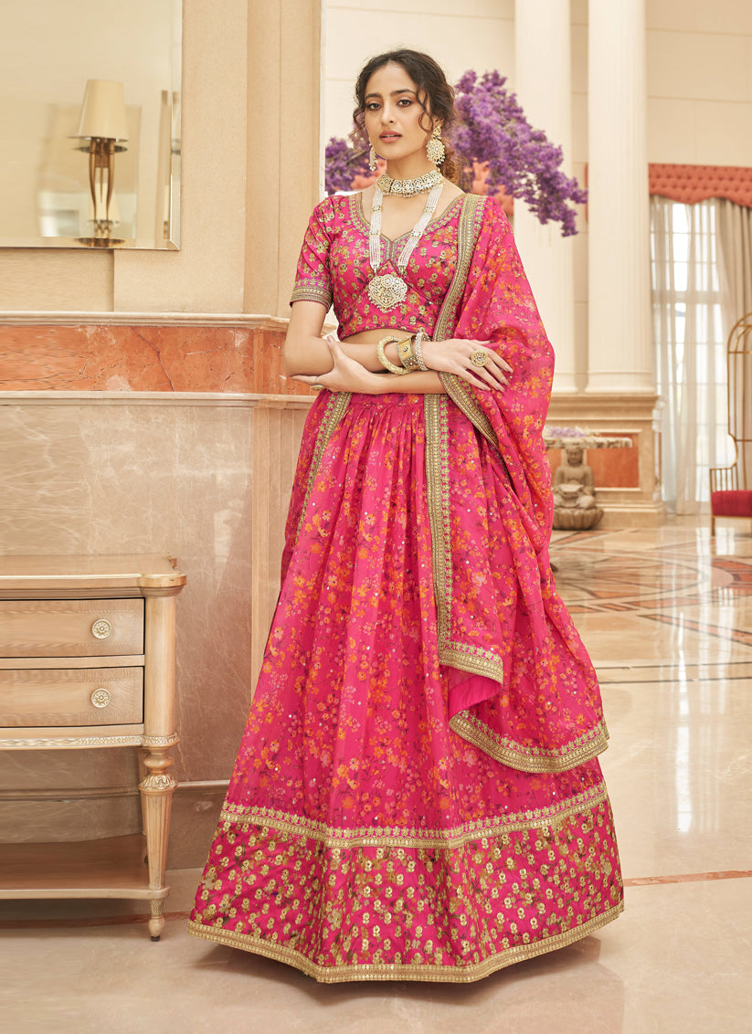 Gajari Pink Organza Designer Lehenga Choli