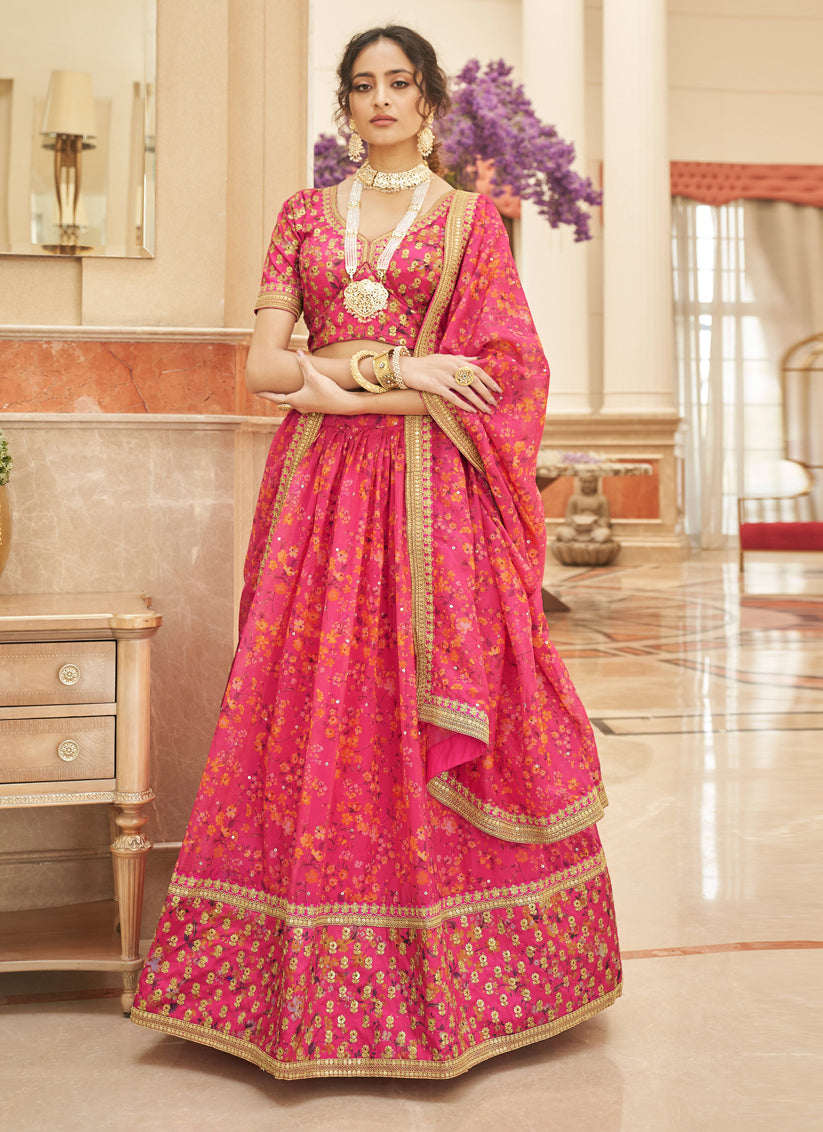 Gajari Pink Organza Designer Lehenga Choli