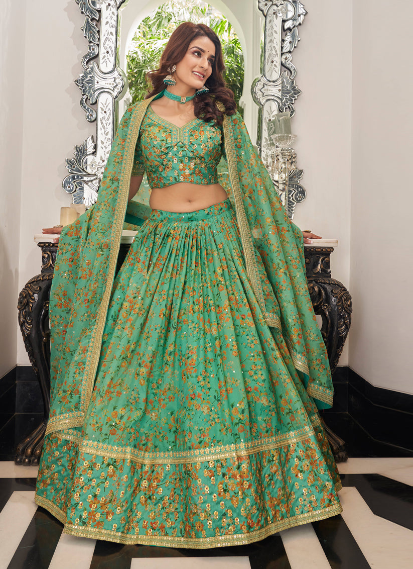 Pistachio Green Organza Designer Lehenga Choli