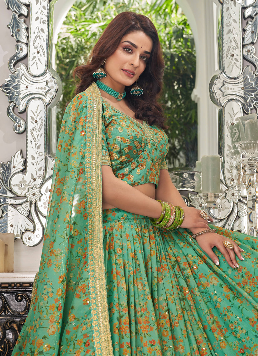 Pistachio Green Organza Designer Lehenga Choli