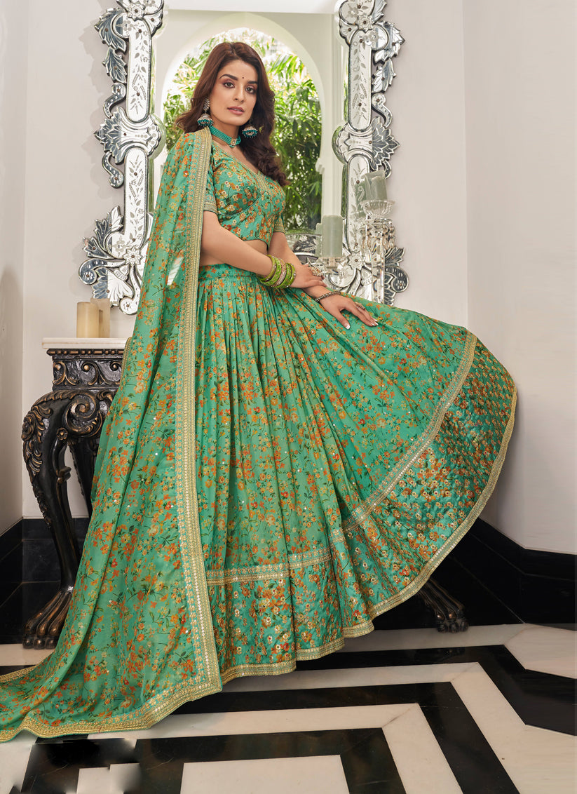 Pistachio Green Organza Designer Lehenga Choli